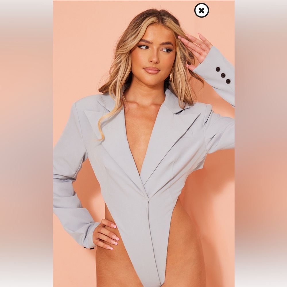 Grey Cut out blazer bodysuit